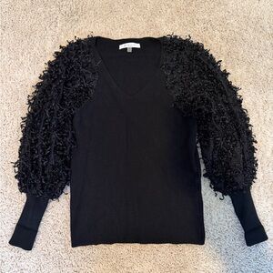 Sioni Black V-Neck Sweater with Textured Sleeves